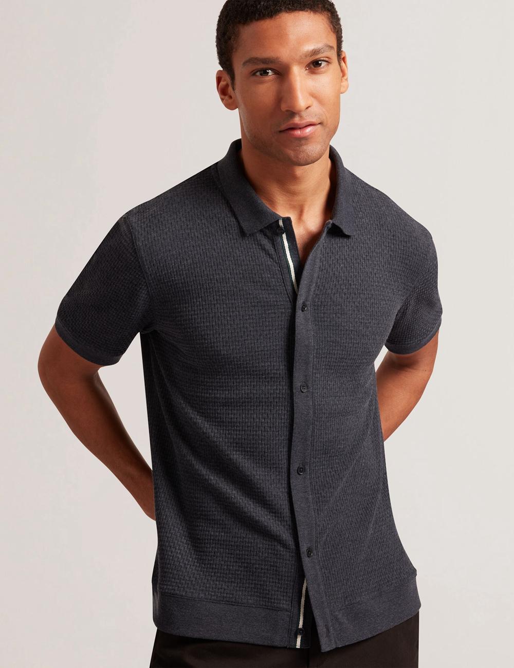 Polos Ted Baker CONNYR - Short Sleeve Button Through Homme Bleu Marine | Paris  71806-ADBE