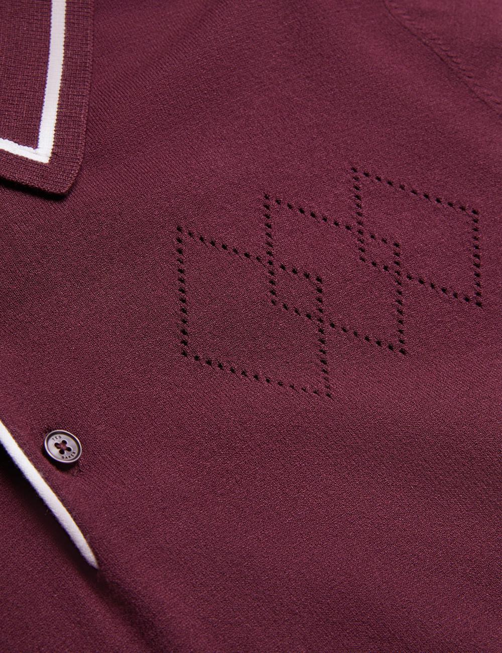 Polos Ted Baker DUNOW - Pointelle Detail Striped Trim Homme Bordeaux | Paris  95023-JZBW
