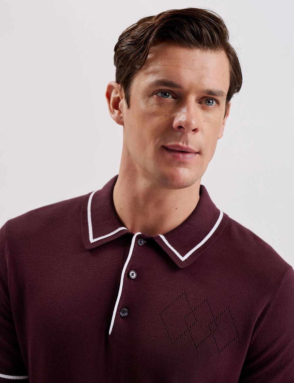 Polos Ted Baker DUNOW - Pointelle Detail Striped Trim Homme Bordeaux | Paris  95023-JZBW