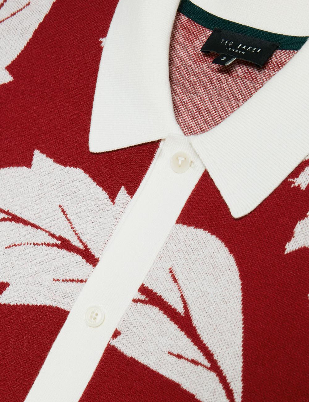 Polos Ted Baker EDSON - Short Sleeve Button Through Floral Homme Rouge | Paris  31759-DUBV