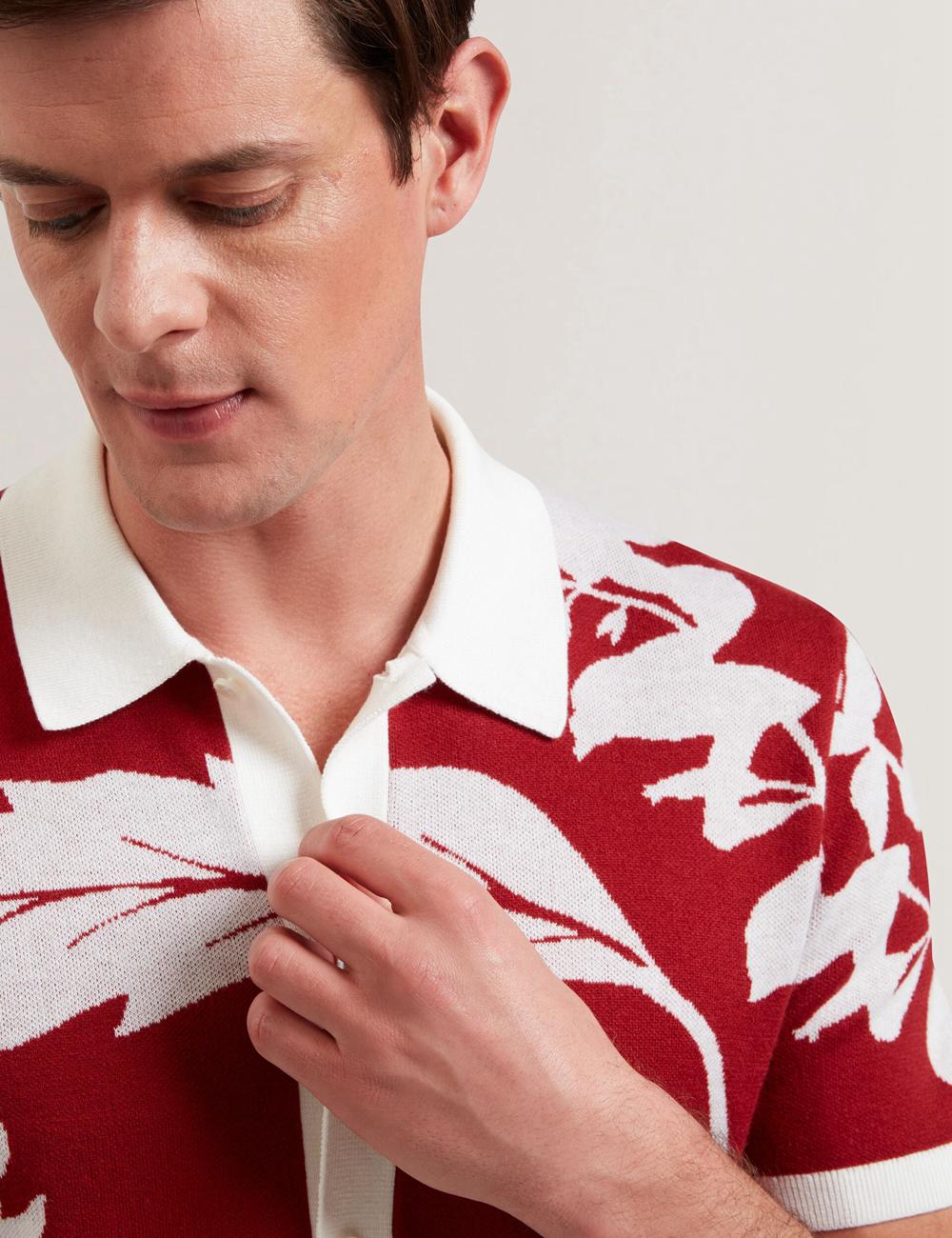 Polos Ted Baker EDSON - Short Sleeve Button Through Floral Homme Rouge | Paris  31759-DUBV