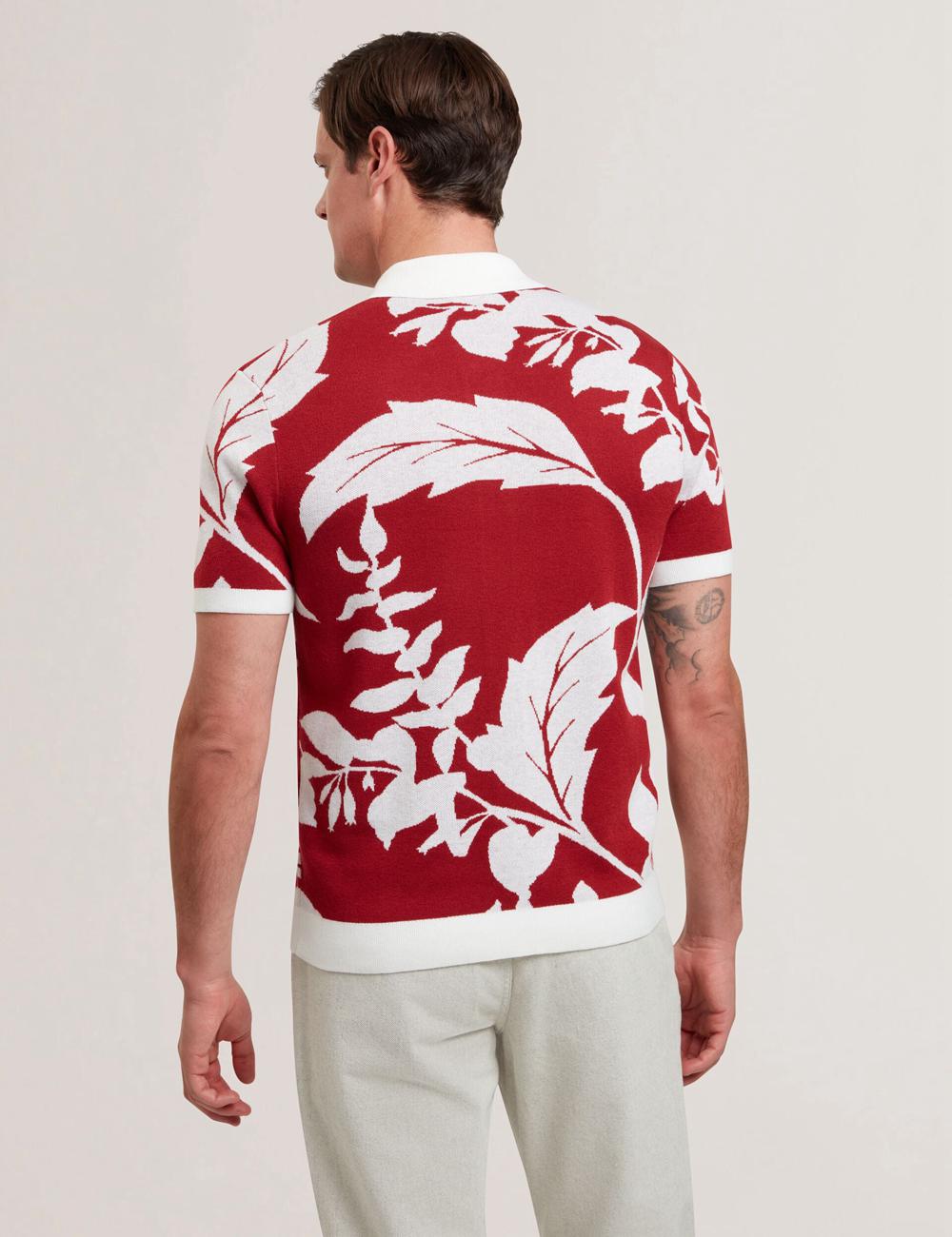 Polos Ted Baker EDSON - Short Sleeve Button Through Floral Homme Rouge | Paris  31759-DUBV