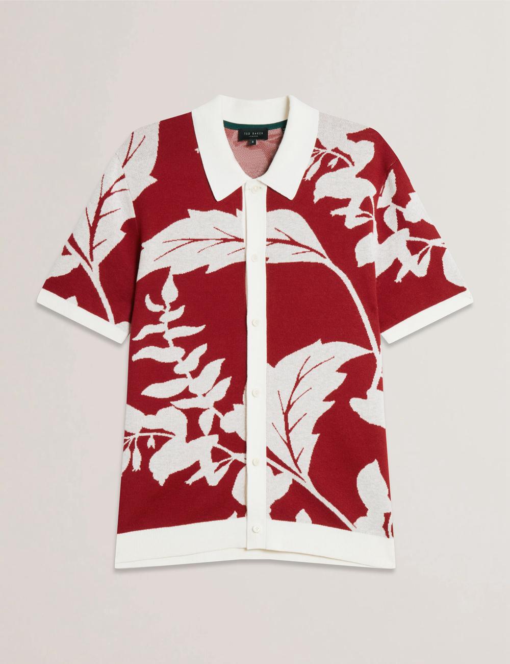 Polos Ted Baker EDSON - Short Sleeve Button Through Floral Homme Rouge | Paris  31759-DUBV