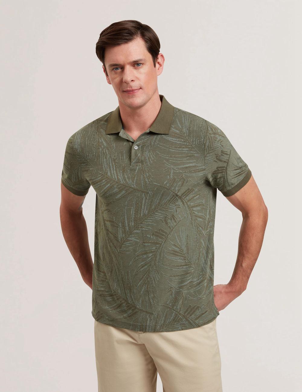 Polos Ted Baker EDWINE - Leaf Print Short Sleeve Homme Kaki | Paris  42016-PCKL
