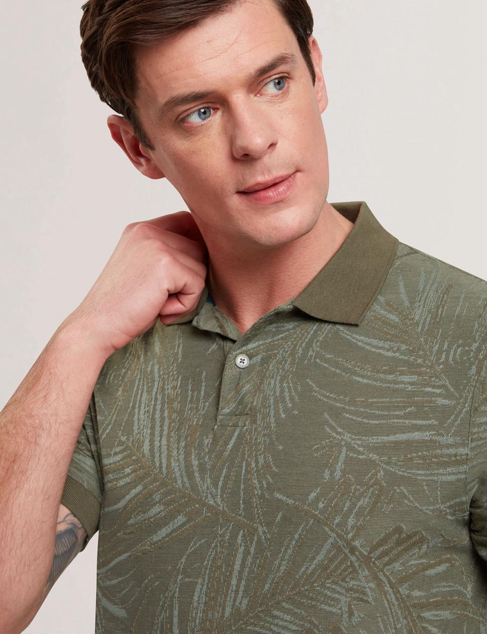Polos Ted Baker EDWINE - Leaf Print Short Sleeve Homme Kaki | Paris  42016-PCKL