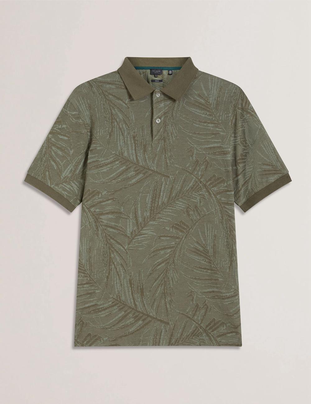 Polos Ted Baker EDWINE - Leaf Print Short Sleeve Homme Kaki | Paris  42016-PCKL