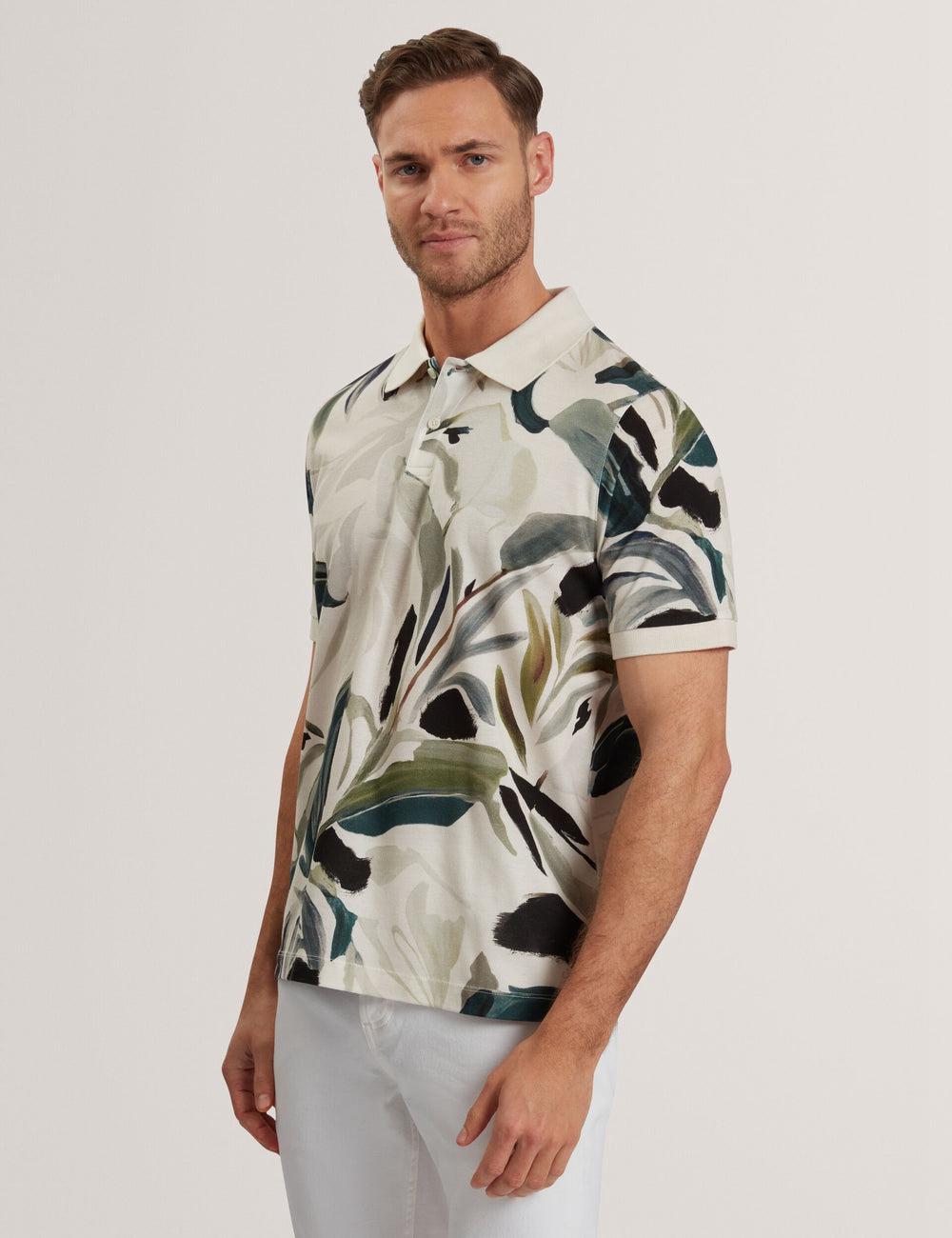 Polos Ted Baker KIVEM - Short Sleeve Cotton Floral Print Homme Ecru | Paris  91286-QHBI
