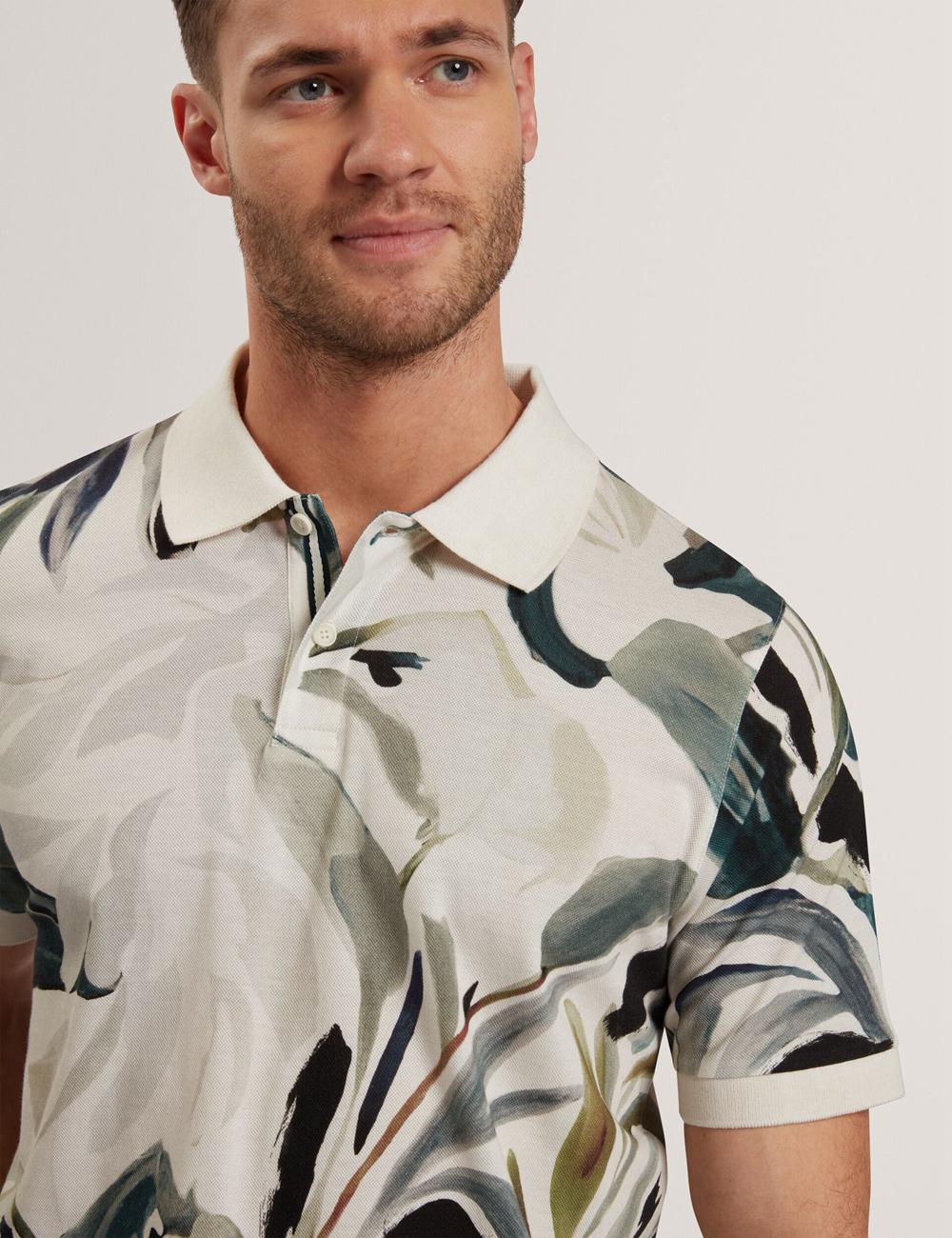 Polos Ted Baker KIVEM - Short Sleeve Cotton Floral Print Homme Ecru | Paris  91286-QHBI