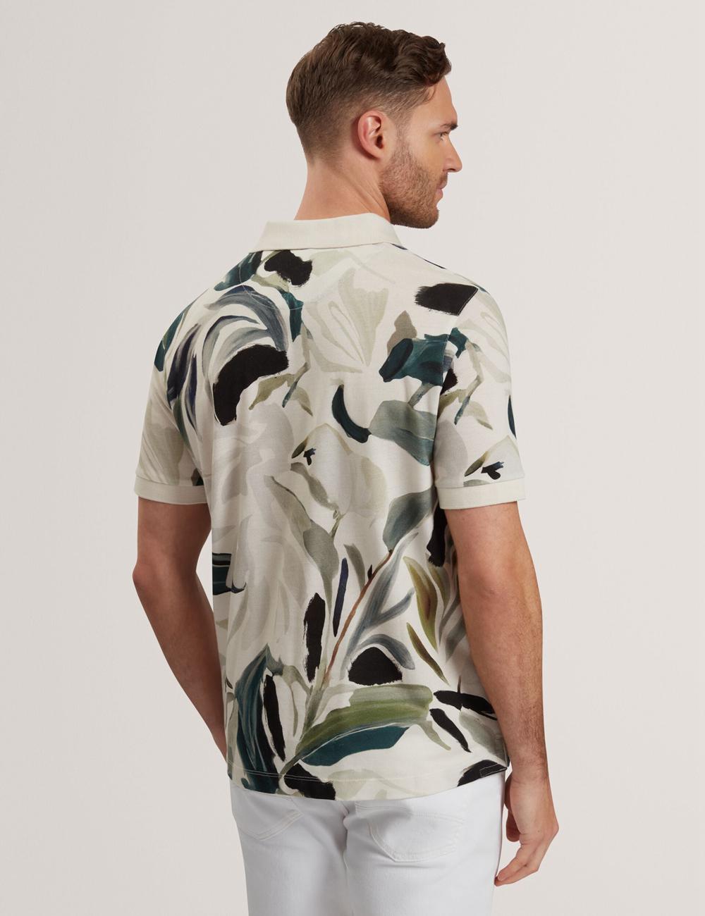 Polos Ted Baker KIVEM - Short Sleeve Cotton Floral Print Homme Ecru | Paris  91286-QHBI