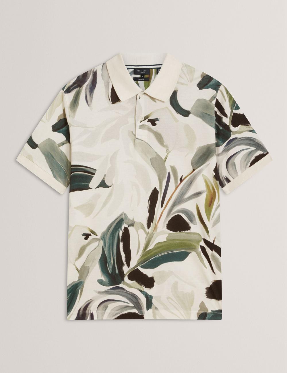 Polos Ted Baker KIVEM - Short Sleeve Cotton Floral Print Homme Ecru | Paris  91286-QHBI