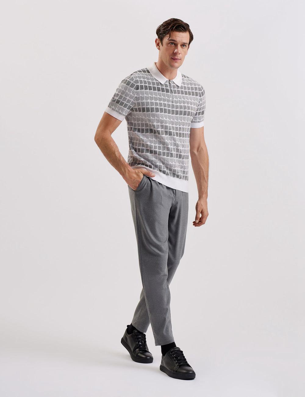 Polos Ted Baker LEVERS - Ombre Jacquard Zip Neck Homme Blanche | Paris  12058-GRQC