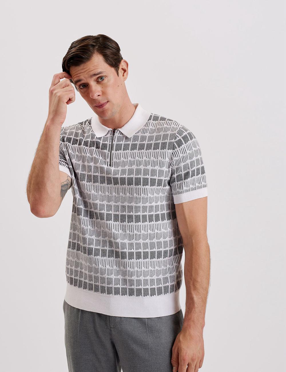 Polos Ted Baker LEVERS - Ombre Jacquard Zip Neck Homme Blanche | Paris  12058-GRQC