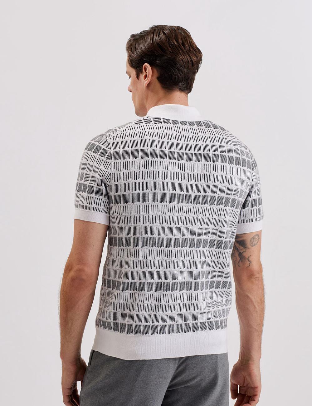 Polos Ted Baker LEVERS - Ombre Jacquard Zip Neck Homme Blanche | Paris  12058-GRQC