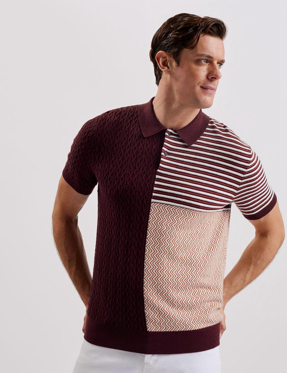 Polos Ted Baker MINSTA - Textured Patchwork Knit Homme Bordeaux | Paris  70265-XFTG