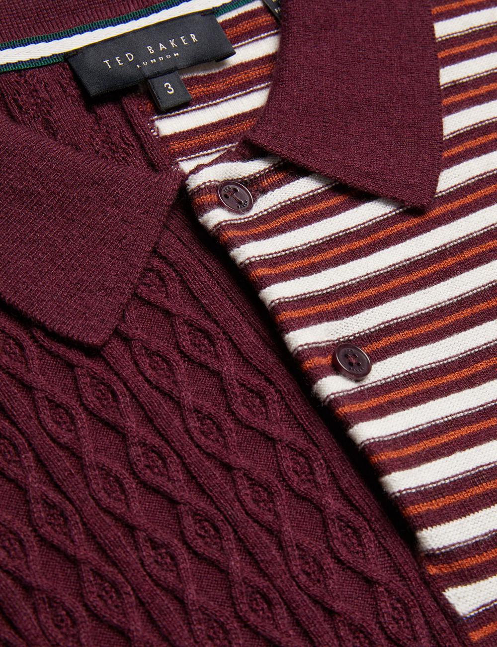 Polos Ted Baker MINSTA - Textured Patchwork Knit Homme Bordeaux | Paris  70265-XFTG