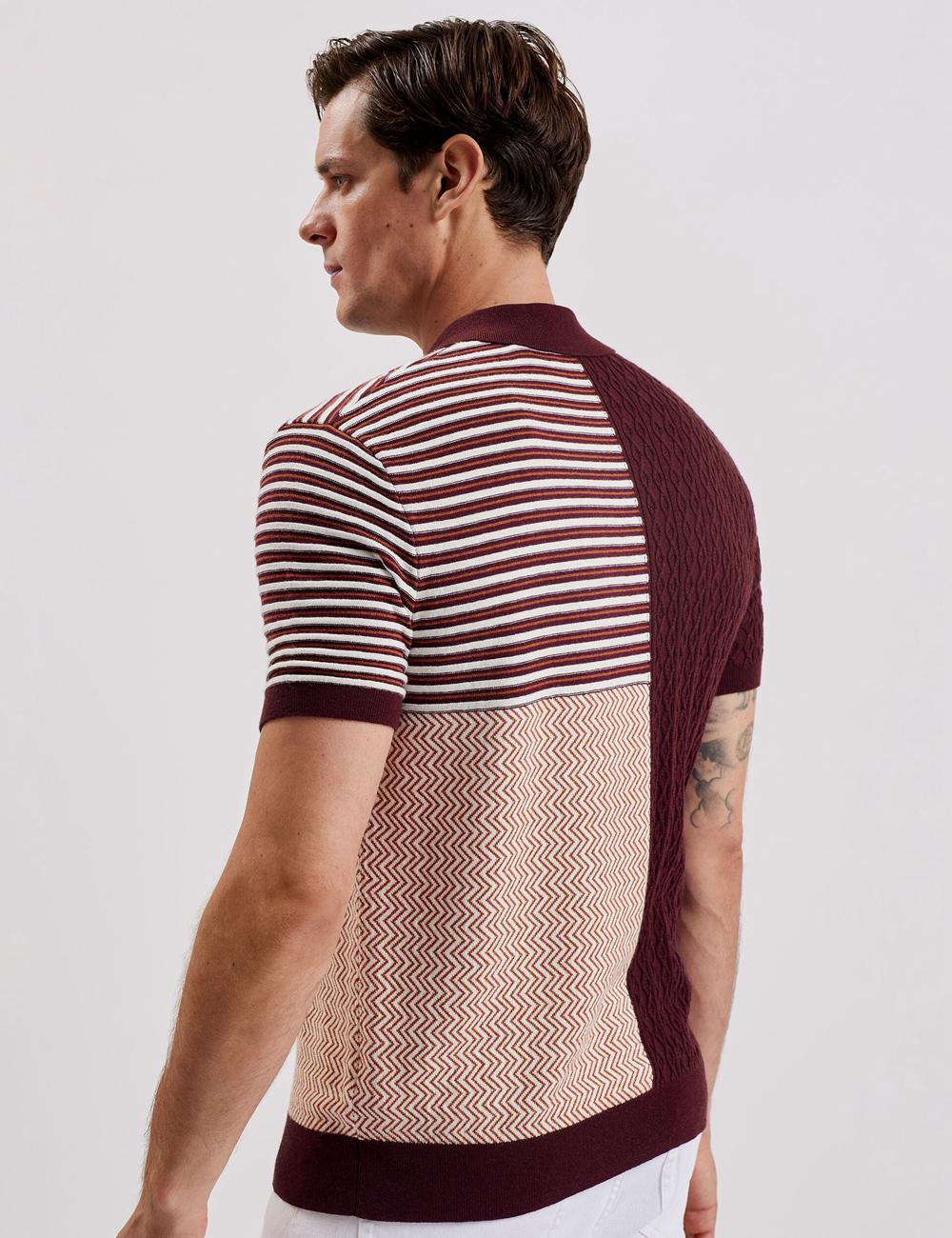 Polos Ted Baker MINSTA - Textured Patchwork Knit Homme Bordeaux | Paris  70265-XFTG