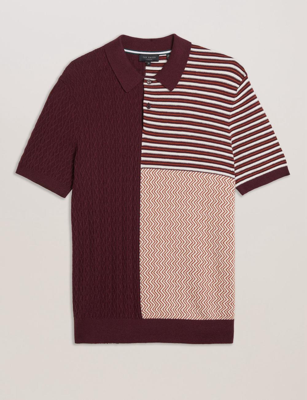 Polos Ted Baker MINSTA - Textured Patchwork Knit Homme Bordeaux | Paris  70265-XFTG