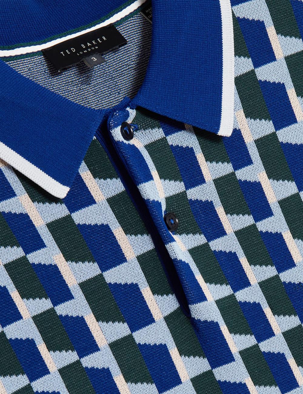 Polos Ted Baker ROSSIO - Geometric Knitted Short Sleeve Homme Bleu Marine | Paris  23805-MGCZ