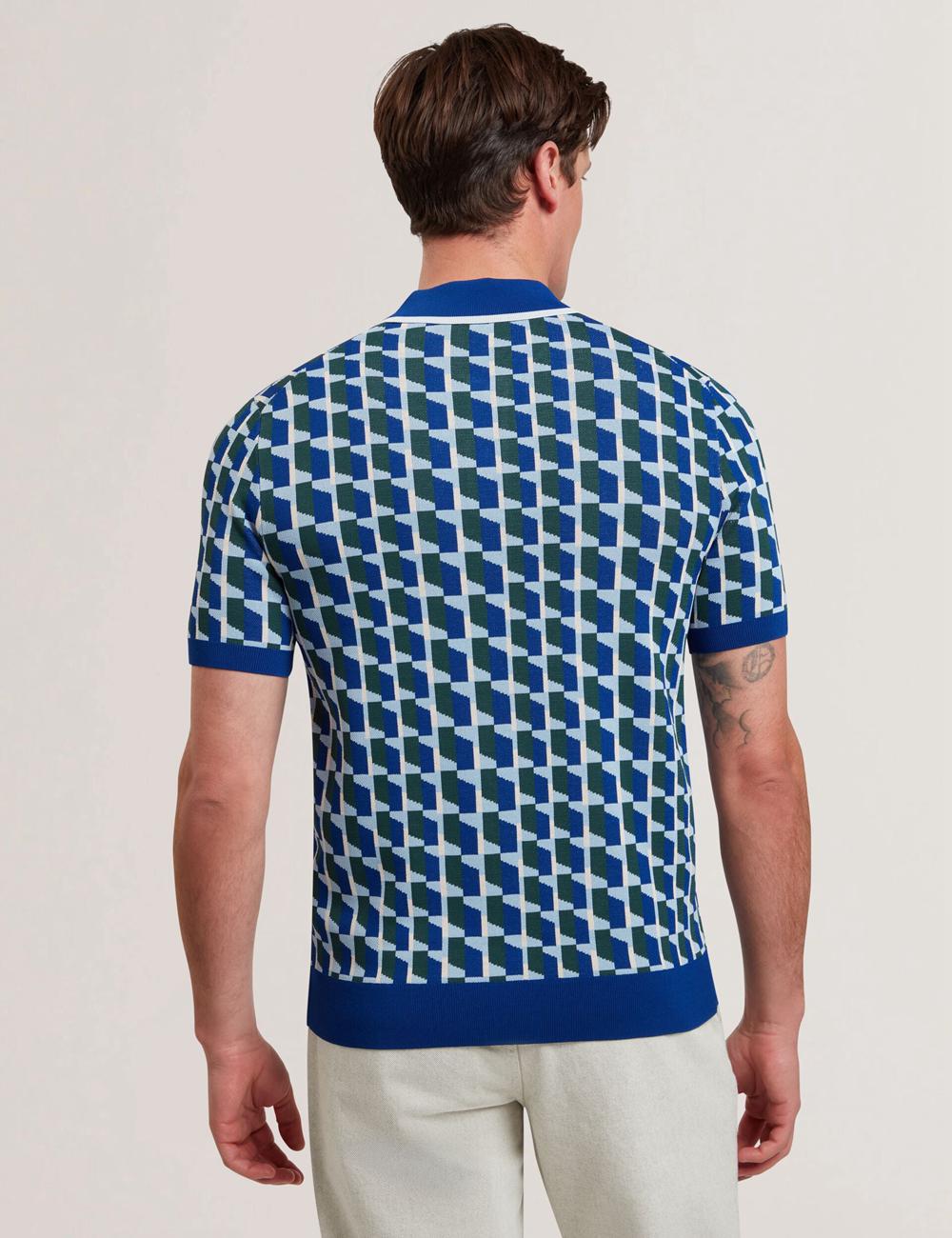 Polos Ted Baker ROSSIO - Geometric Knitted Short Sleeve Homme Bleu Marine | Paris  23805-MGCZ