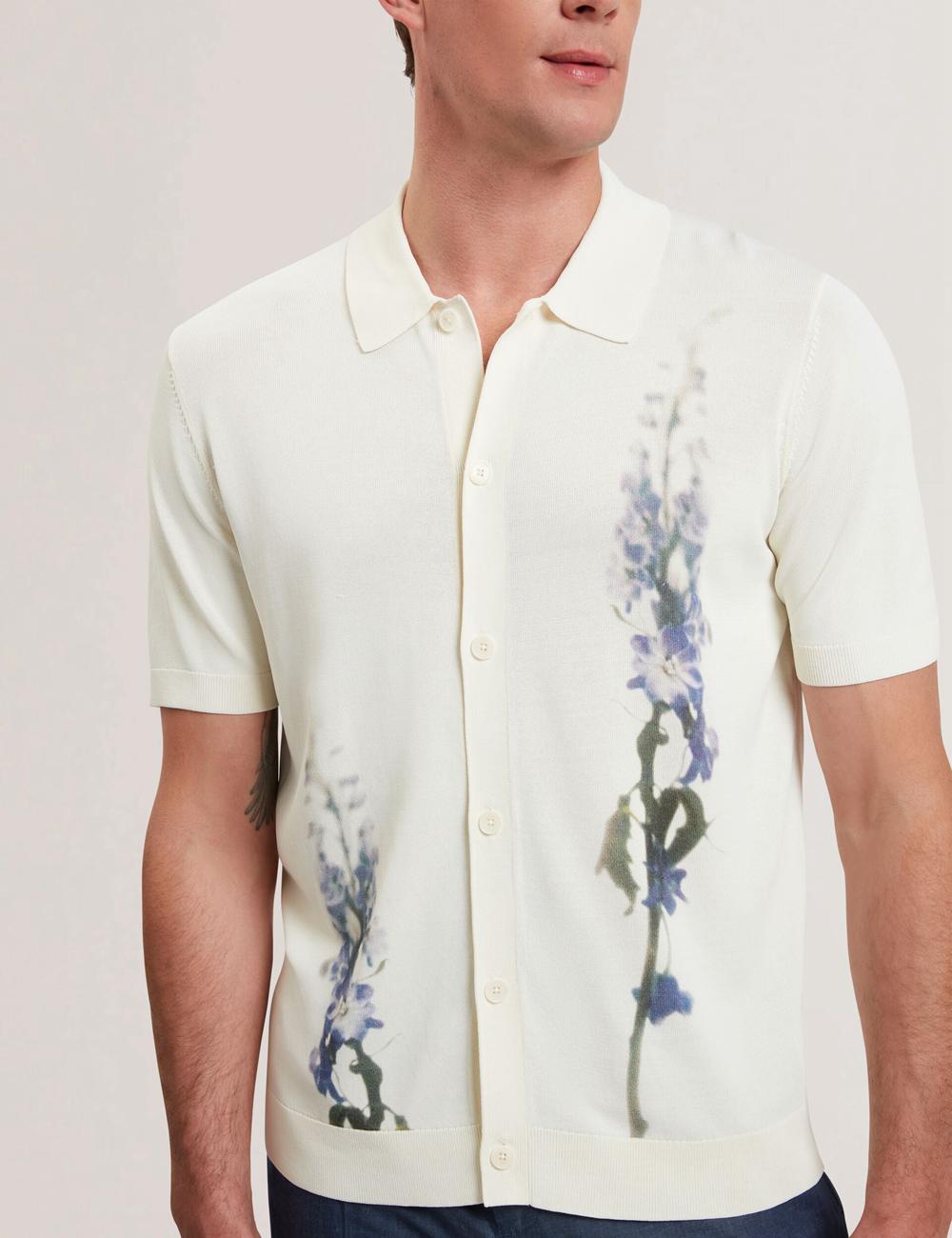 Polos Ted Baker RUITS - Short Sleeve Floral Placement Homme Ecru | Paris  48235-HYZC