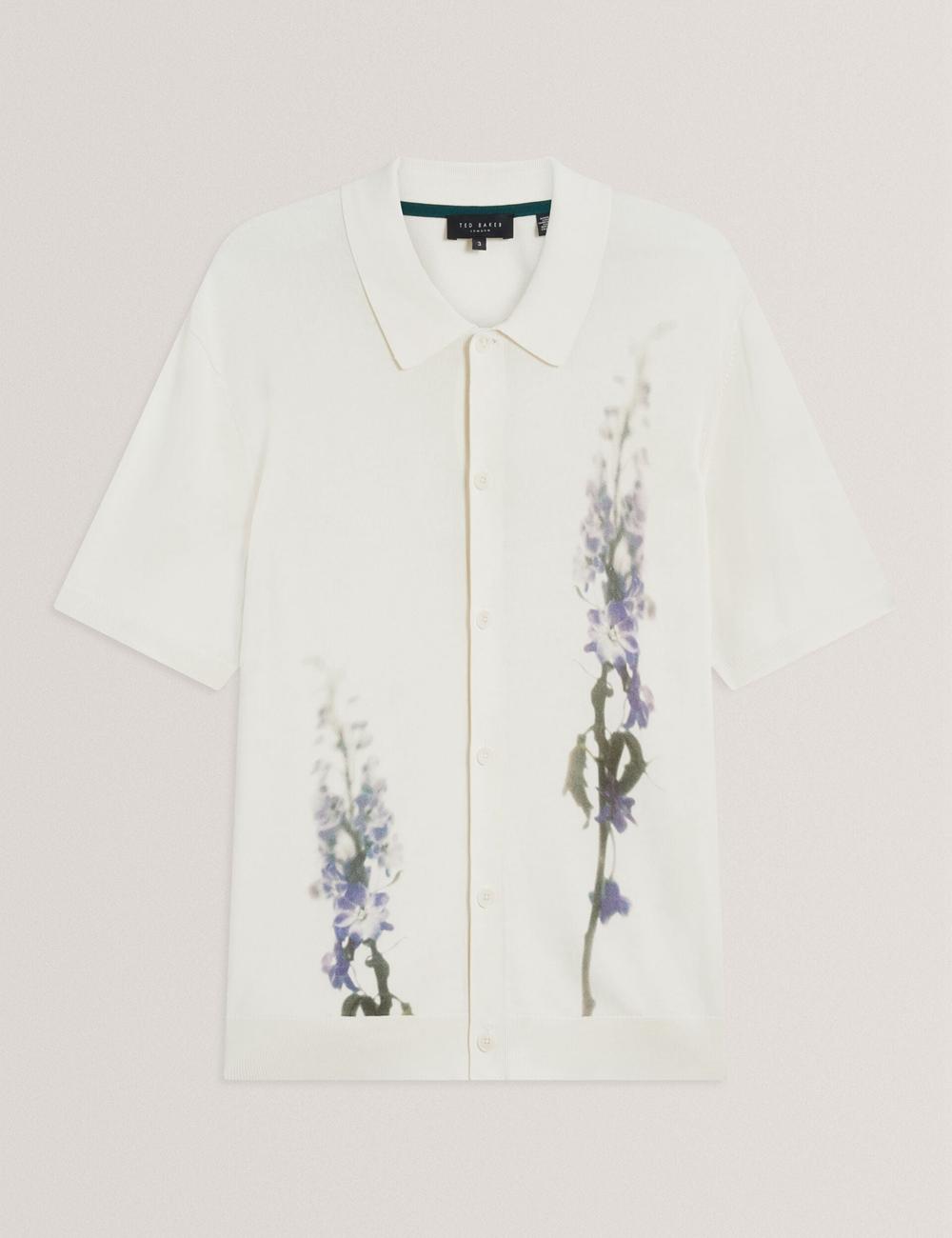 Polos Ted Baker RUITS - Short Sleeve Floral Placement Homme Ecru | Paris  48235-HYZC