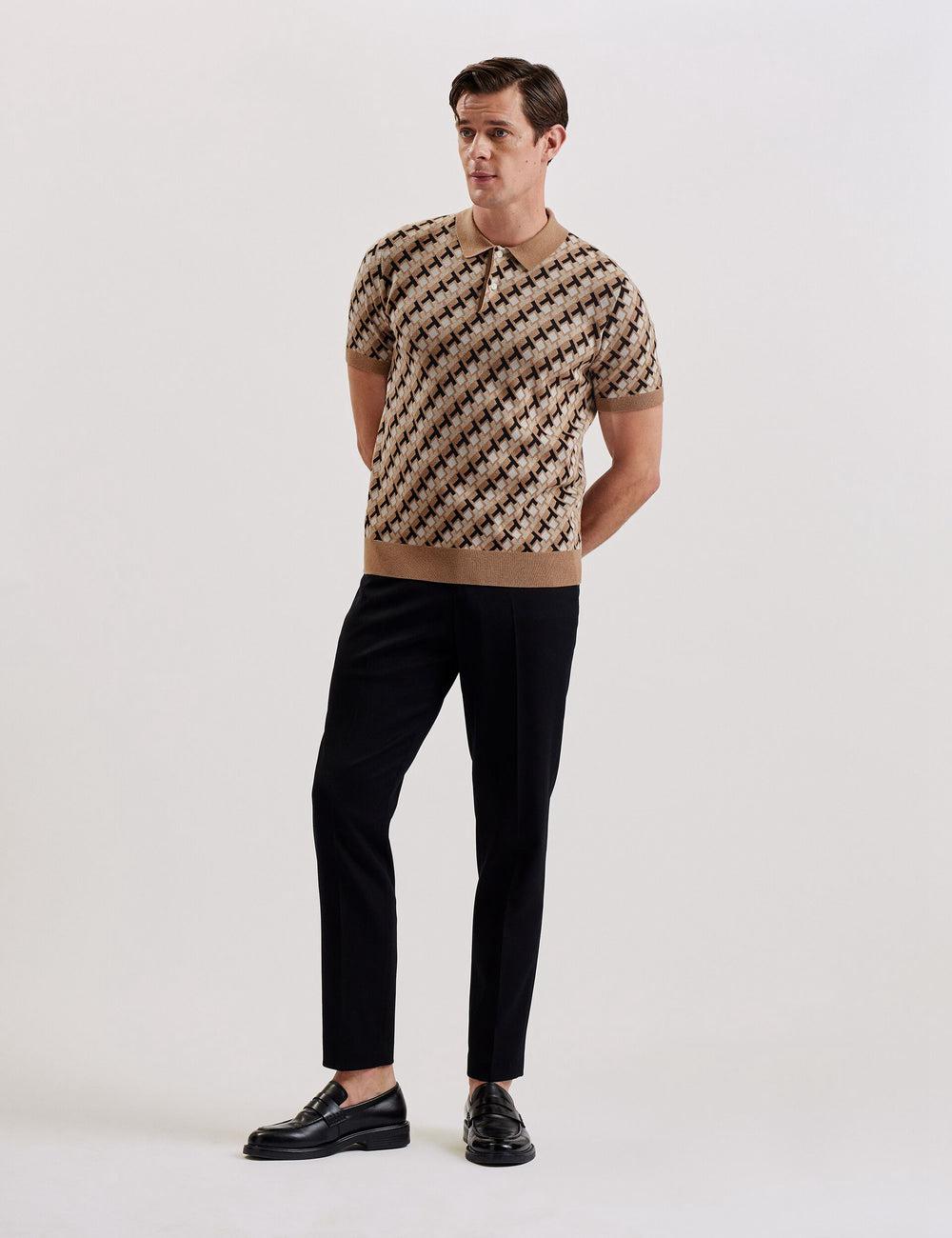 Polos Ted Baker SEFERRY - Interlocking T Jacquard Knitted Homme Marron | Paris  14850-RKYE