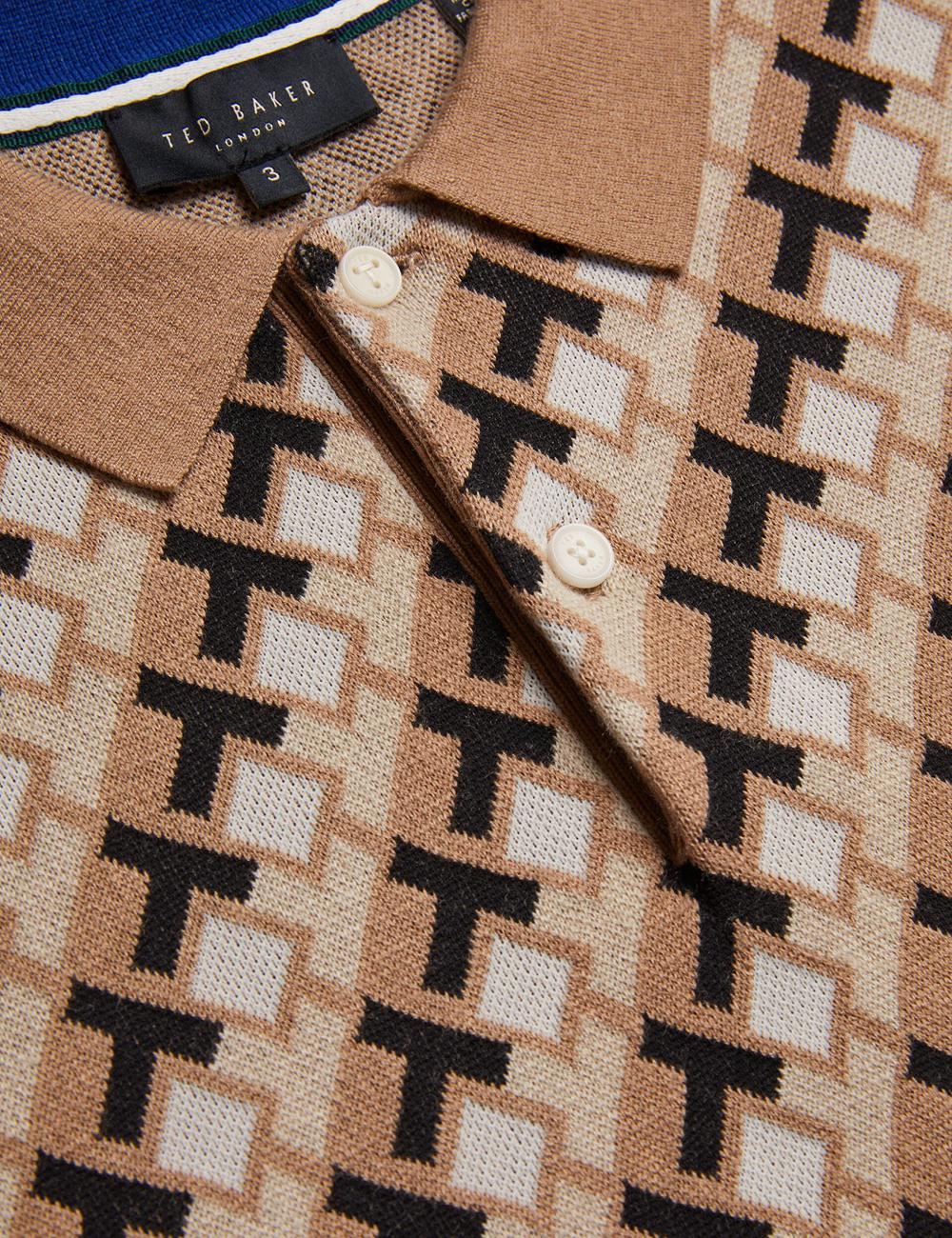 Polos Ted Baker SEFERRY - Interlocking T Jacquard Knitted Homme Marron | Paris  14850-RKYE