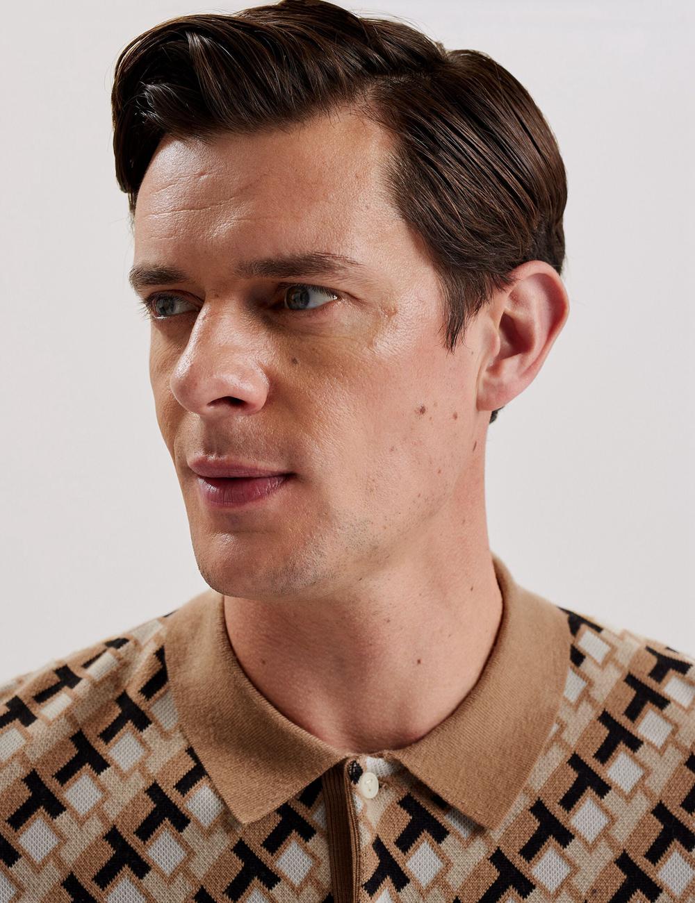 Polos Ted Baker SEFERRY - Interlocking T Jacquard Knitted Homme Marron | Paris  14850-RKYE