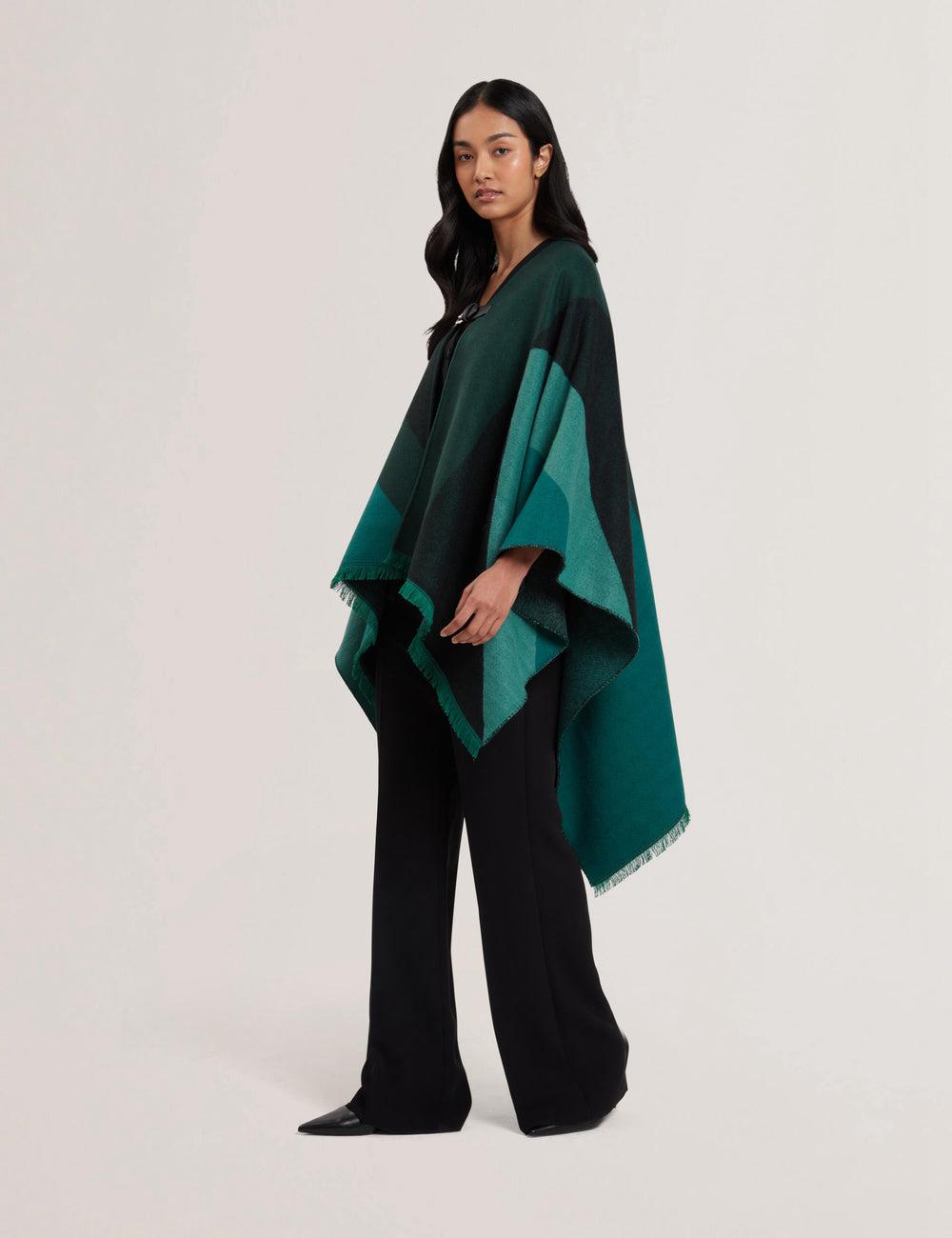 Poncho Ted Baker SUFFIA - Colour Block Buckled Woven Femme Vert | Paris  89541-CQHZ