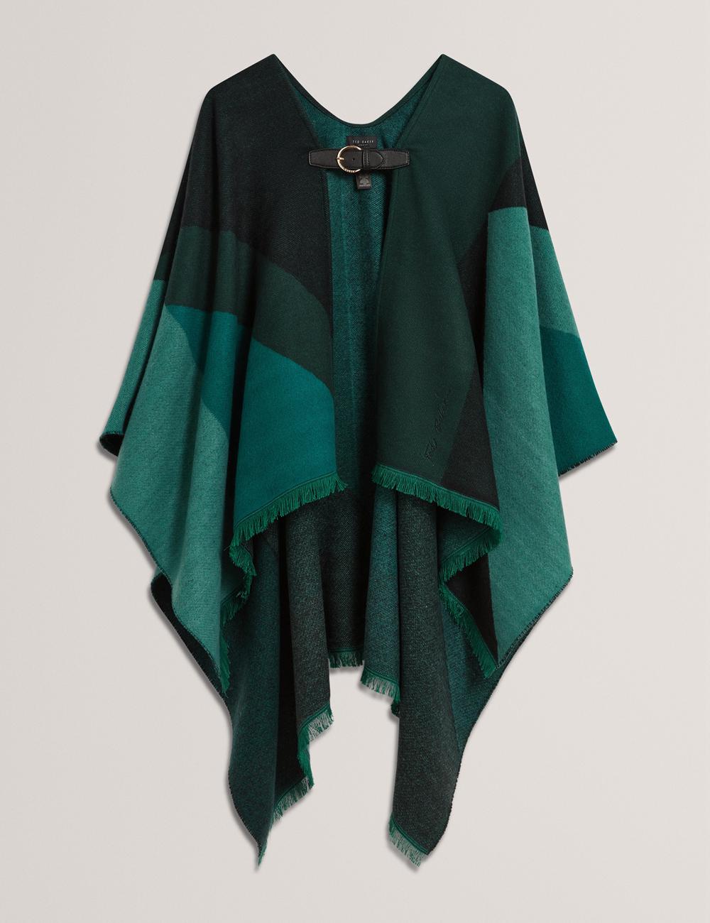 Poncho Ted Baker SUFFIA - Colour Block Buckled Woven Femme Vert | Paris  89541-CQHZ