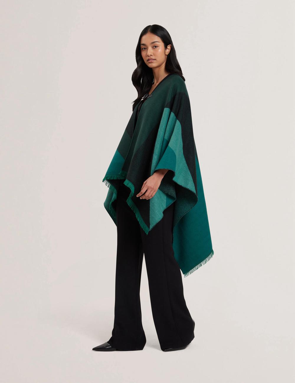 Poncho Ted Baker SUFFIA - Colour Block Buckled Woven Femme Vert | Paris  89541-CQHZ