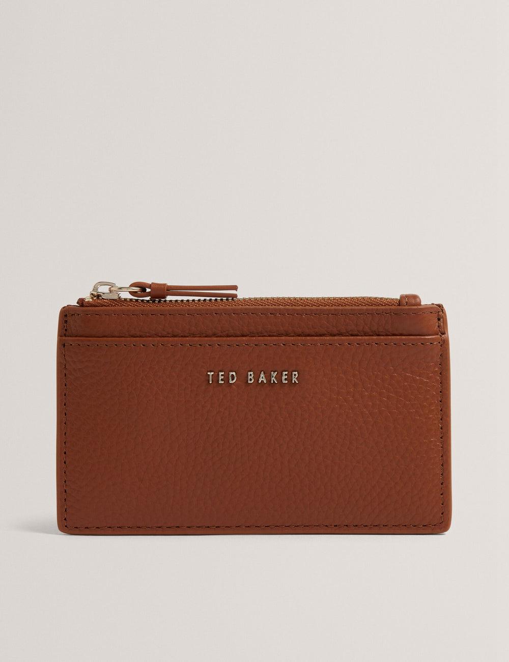 Porte-Cartes Ted Baker DELFIE - Textured Leather Zipped Card Holder Femme Marron | Paris  20195-REIZ