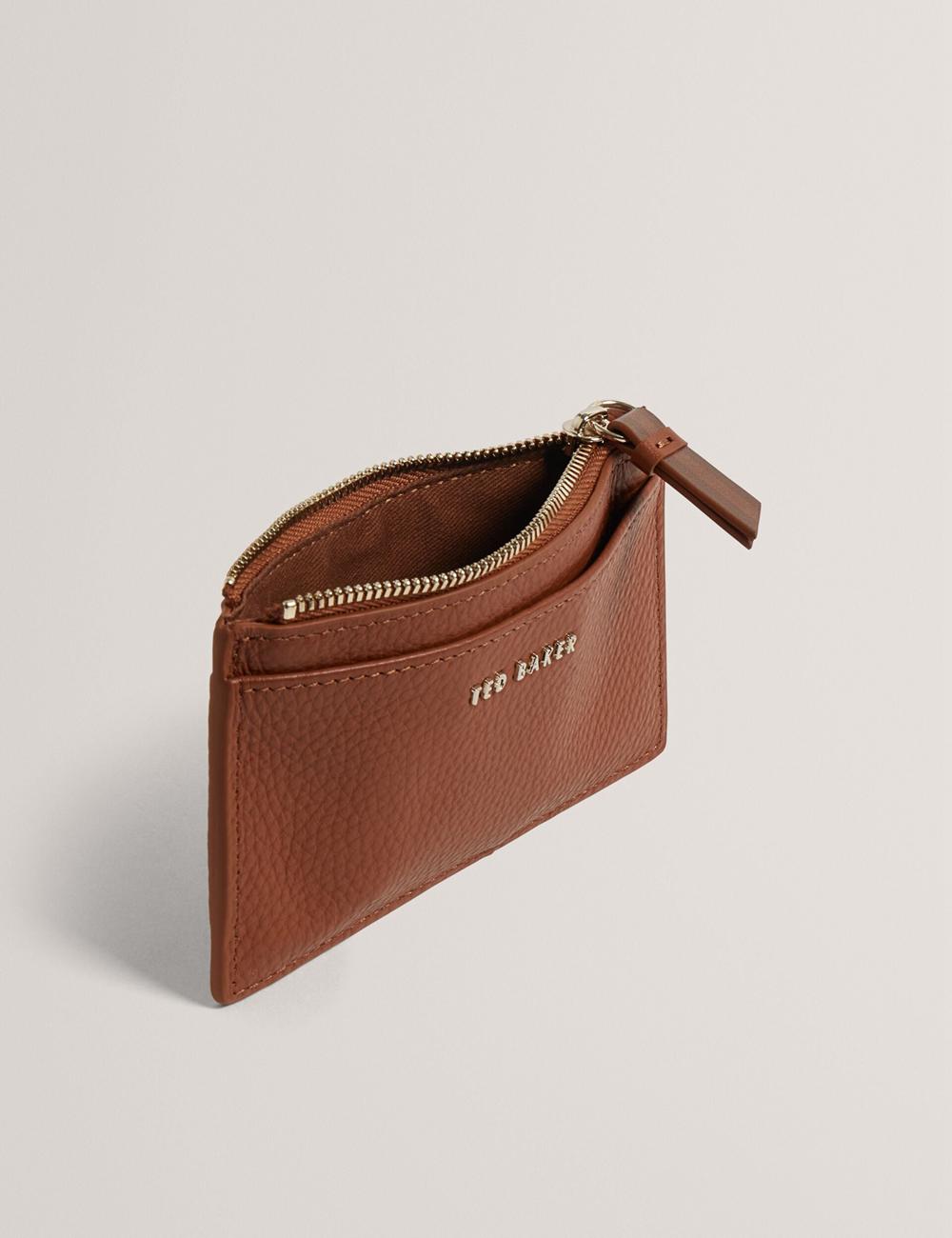 Porte-Cartes Ted Baker DELFIE - Textured Leather Zipped Card Holder Femme Marron | Paris  20195-REIZ