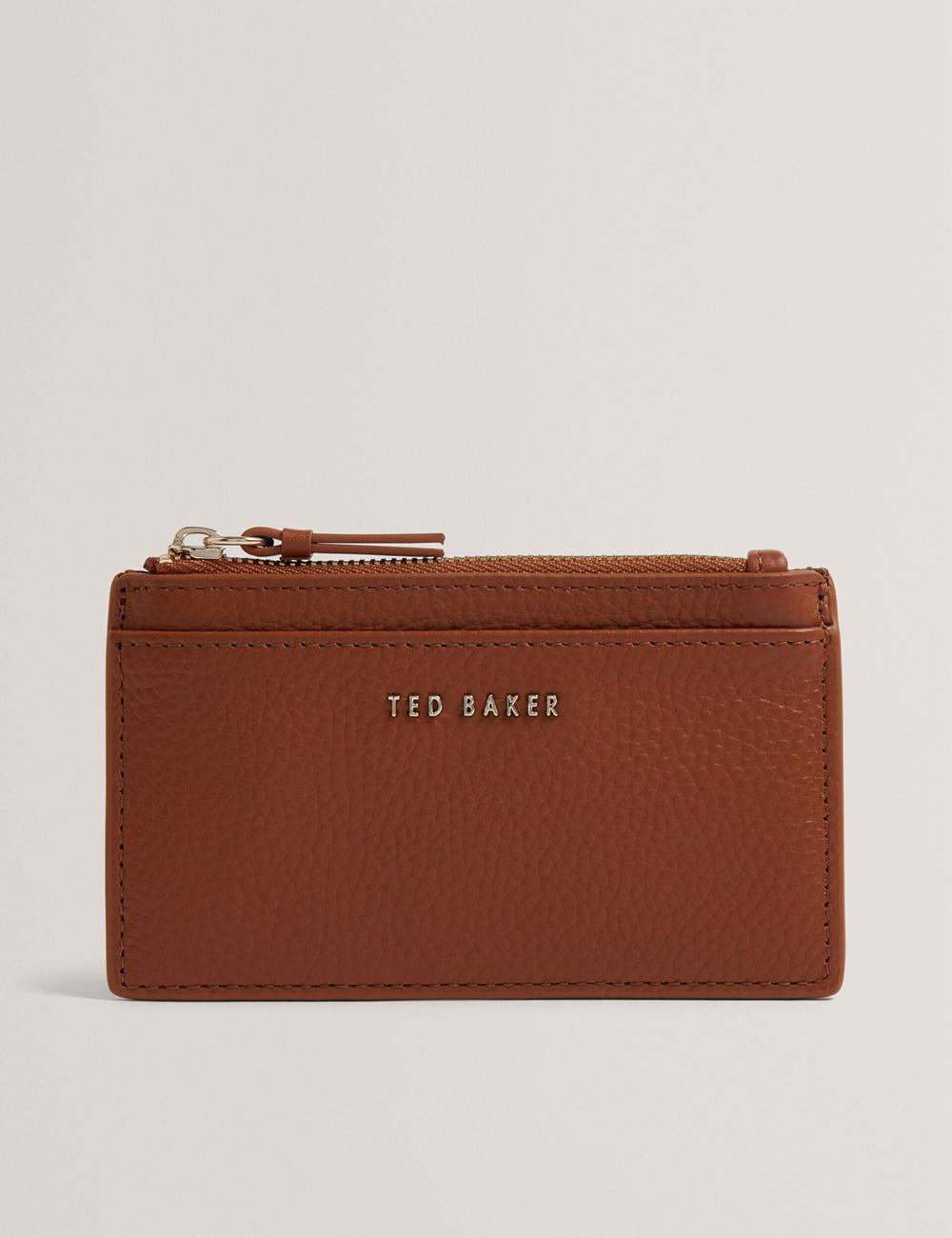 Porte-Cartes Ted Baker DELFIE - Textured Leather Zipped Card Holder Femme Marron | Paris  20195-REIZ