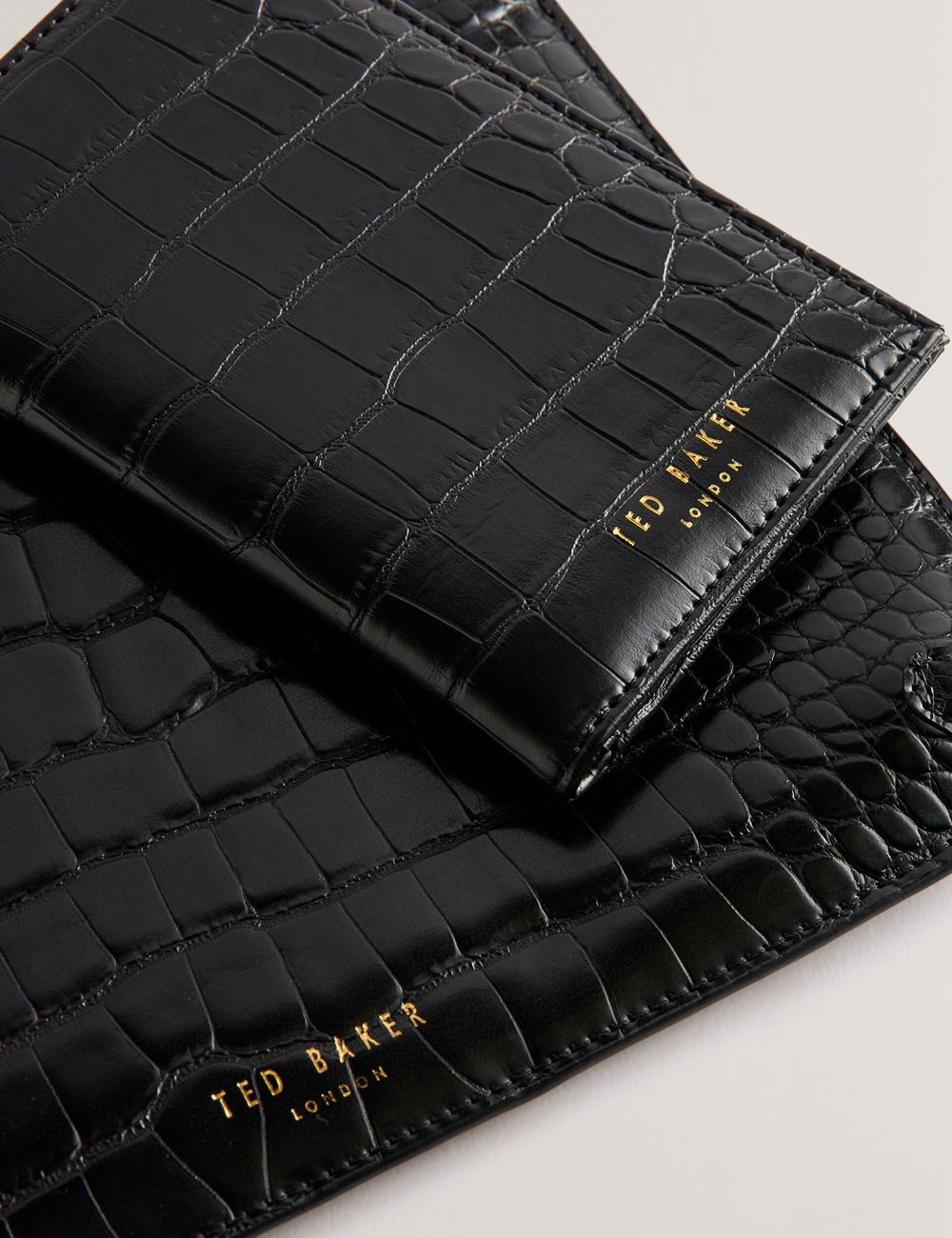 Portefeuilles Ted Baker KELLIII - Croc Texture Passport Cover And Travel Pouch Travel Femme Noir | Paris  57829-NWGP