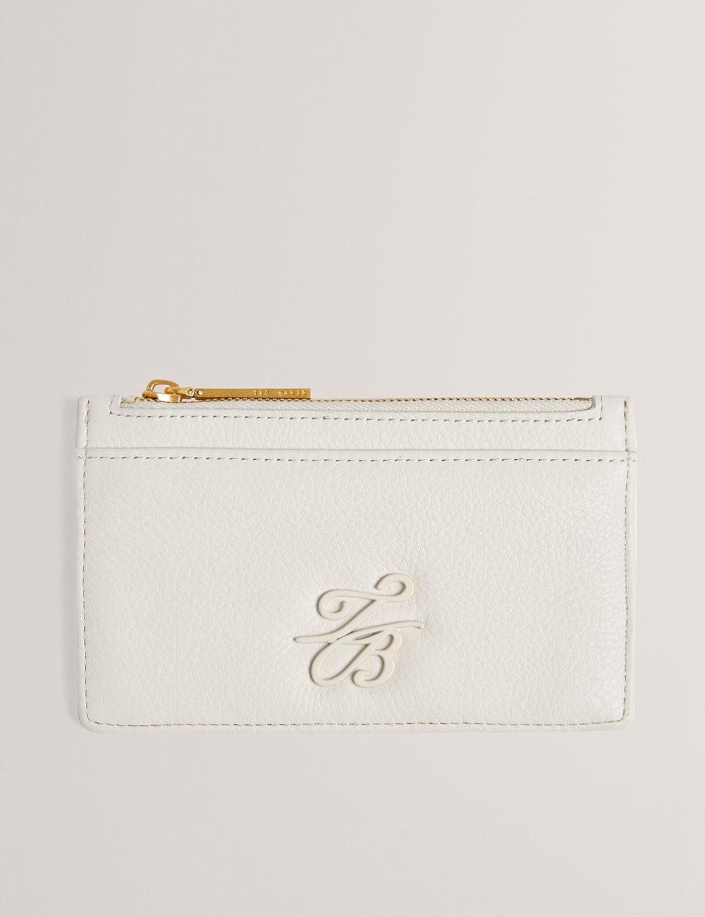 Portefeuilles Ted Baker MARLEAH - TB Logo Leather Zip Card Holder Femme Ecru | Paris  58973-IKZD