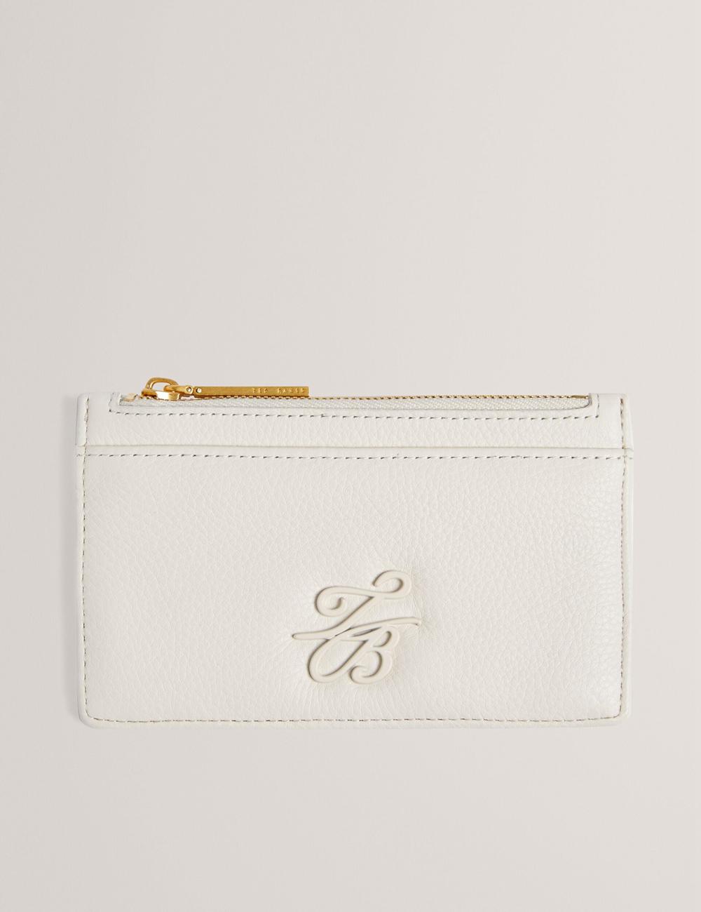 Portefeuilles Ted Baker MARLEAH - TB Logo Leather Zip Card Holder Femme Ecru | Paris  58973-IKZD