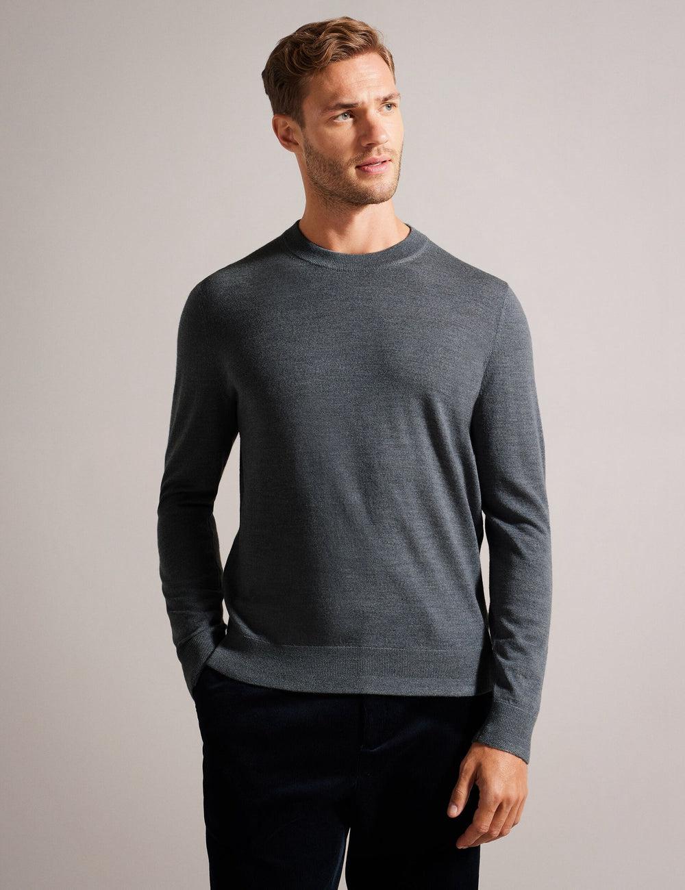 Pulls Ted Baker CARNBY - Pure Wool Crew Neck Homme Charcoal | Paris  71853-AFPY