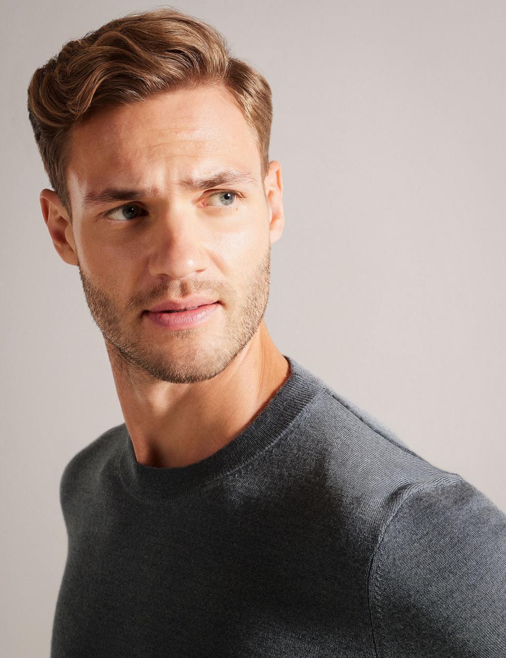 Pulls Ted Baker CARNBY - Pure Wool Crew Neck Homme Charcoal | Paris  71853-AFPY
