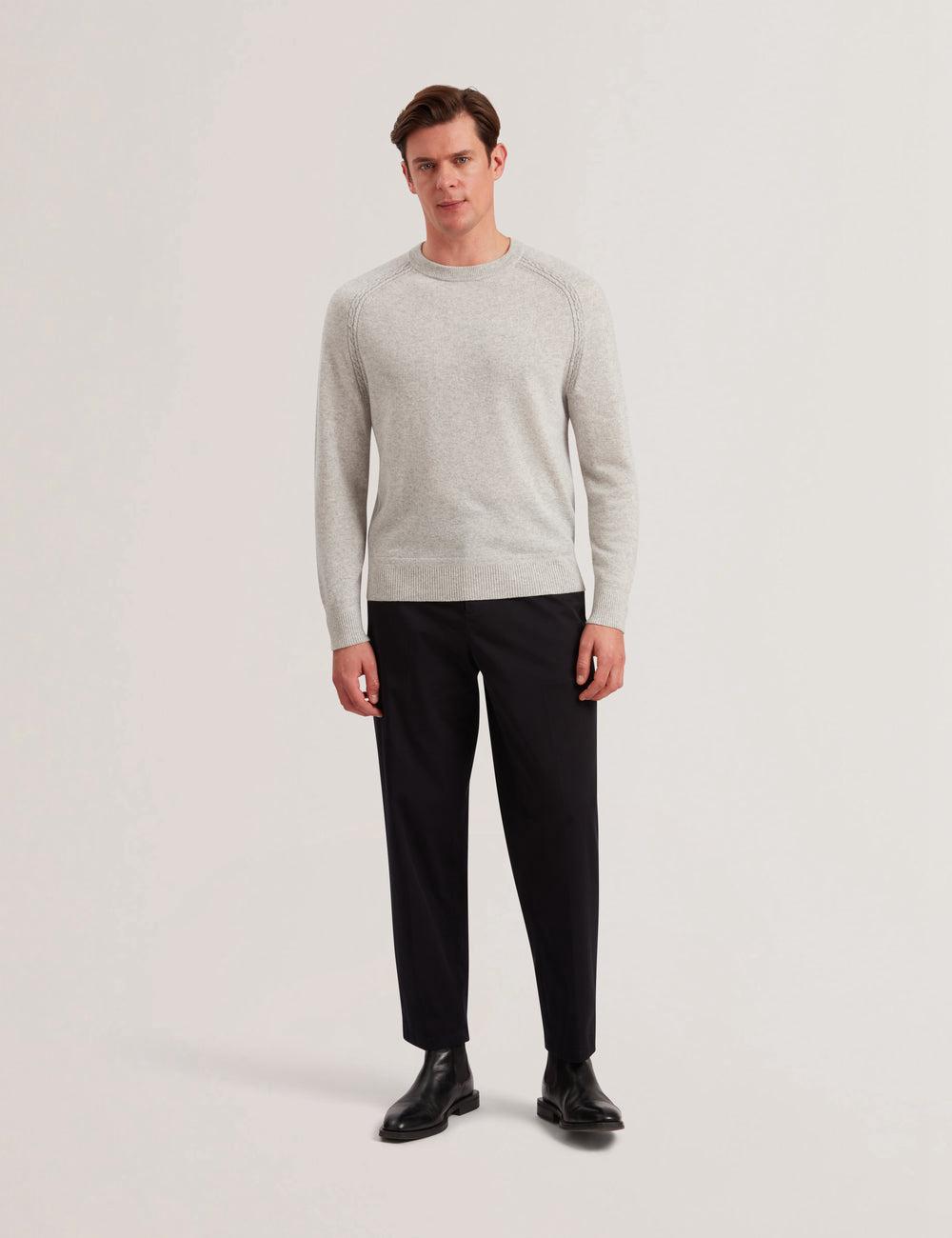 Pulls Ted Baker GLANT - Cashmere Cable Detail Crew Neck Homme Grise | Paris  64793-XNFC