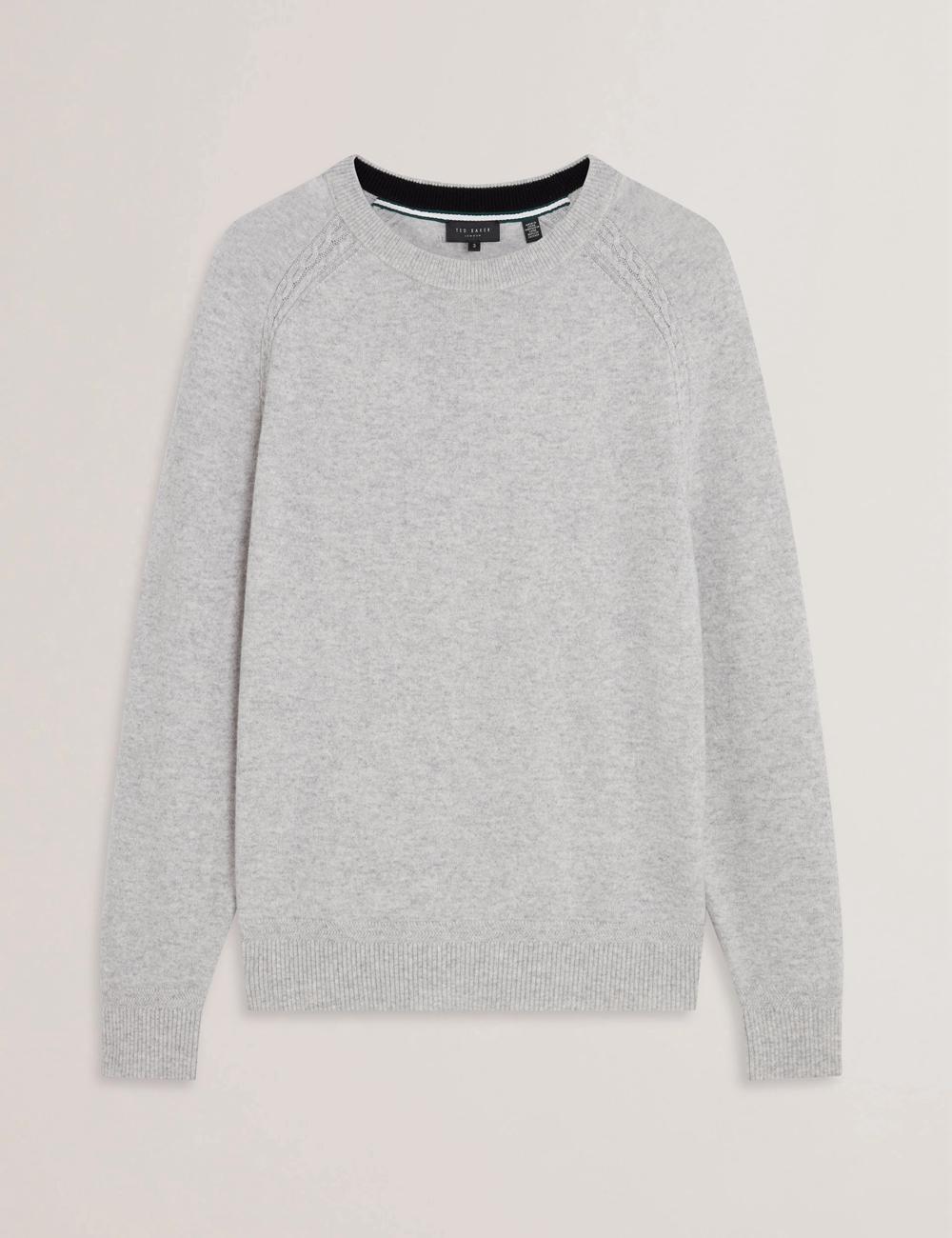 Pulls Ted Baker GLANT - Cashmere Cable Detail Crew Neck Homme Grise | Paris  64793-XNFC