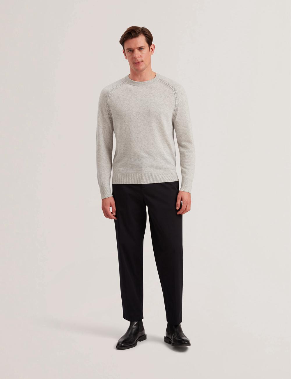 Pulls Ted Baker GLANT - Cashmere Cable Detail Crew Neck Homme Grise | Paris  64793-XNFC