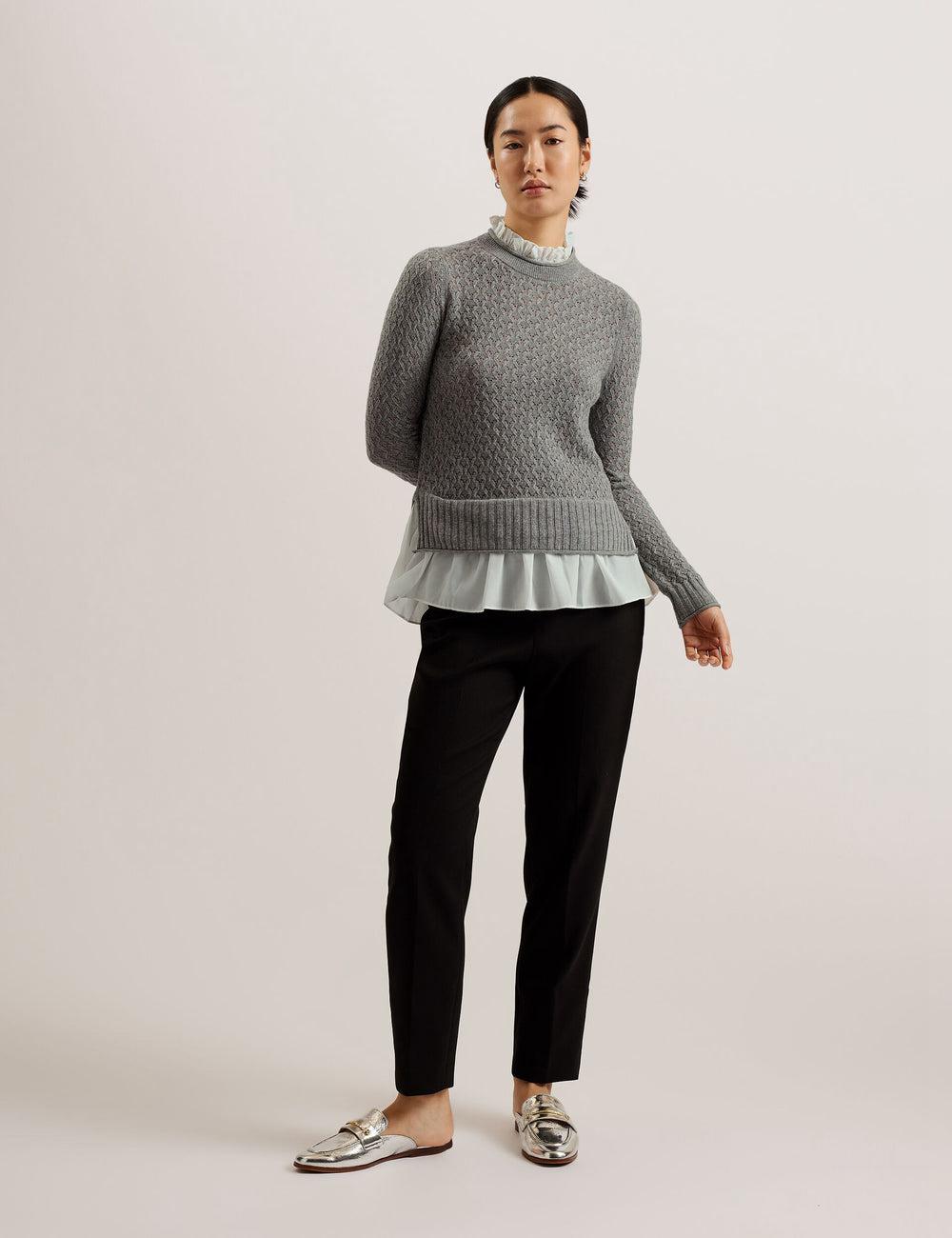Pulls Ted Baker HOLINAS - Pointelle Knit With Shirt Hem Femme Grise | Paris  39750-VNRT
