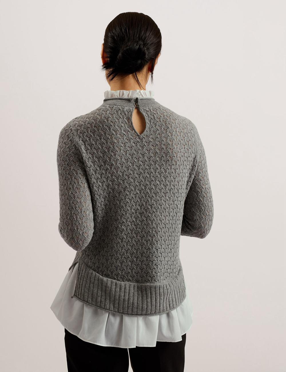 Pulls Ted Baker HOLINAS - Pointelle Knit With Shirt Hem Femme Grise | Paris  39750-VNRT
