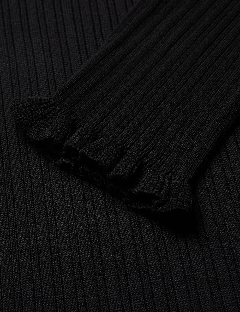 Pulls Ted Baker JANITTT - Ruffle Trim High Neck Ribbed Femme Noir | Paris  24768-BRAC