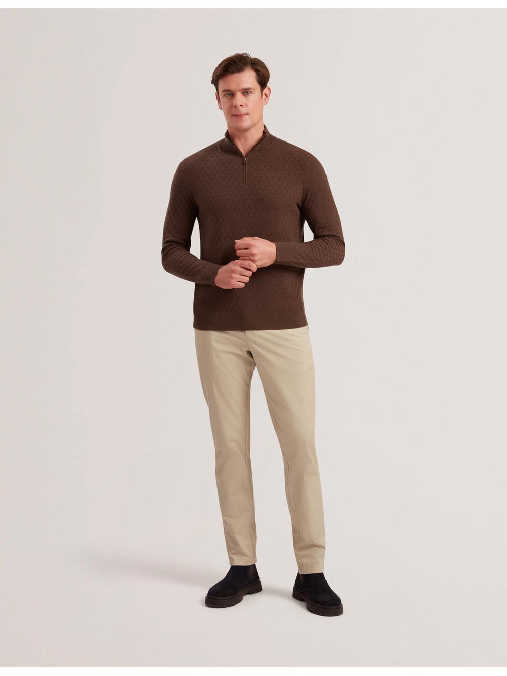 Pulls Ted Baker KURNLE - T Knit Half Zip Funnel Neck Homme Marron | Paris  52189-HWUJ