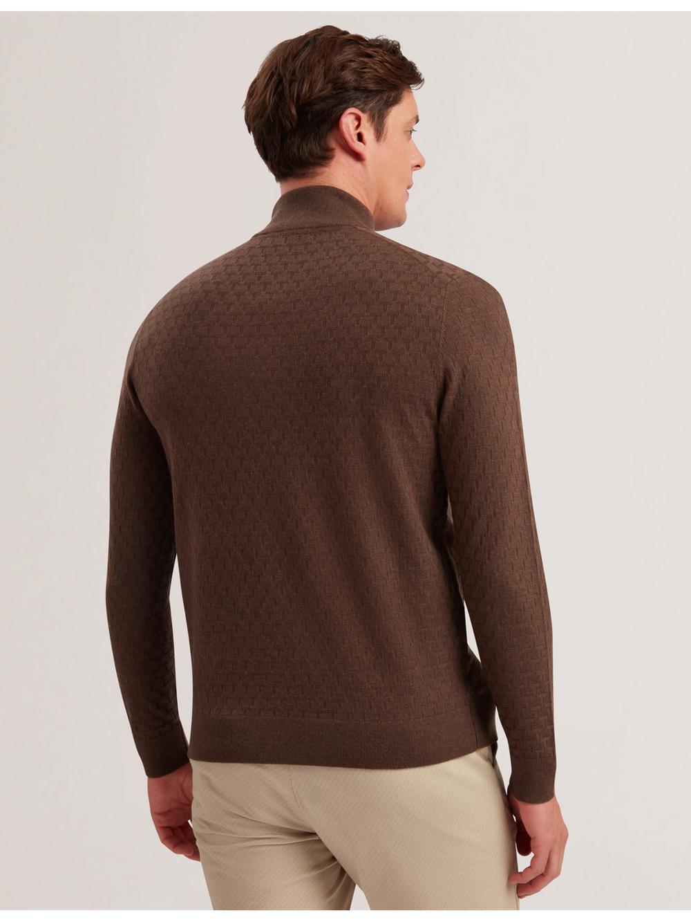Pulls Ted Baker KURNLE - T Knit Half Zip Funnel Neck Homme Marron | Paris  52189-HWUJ