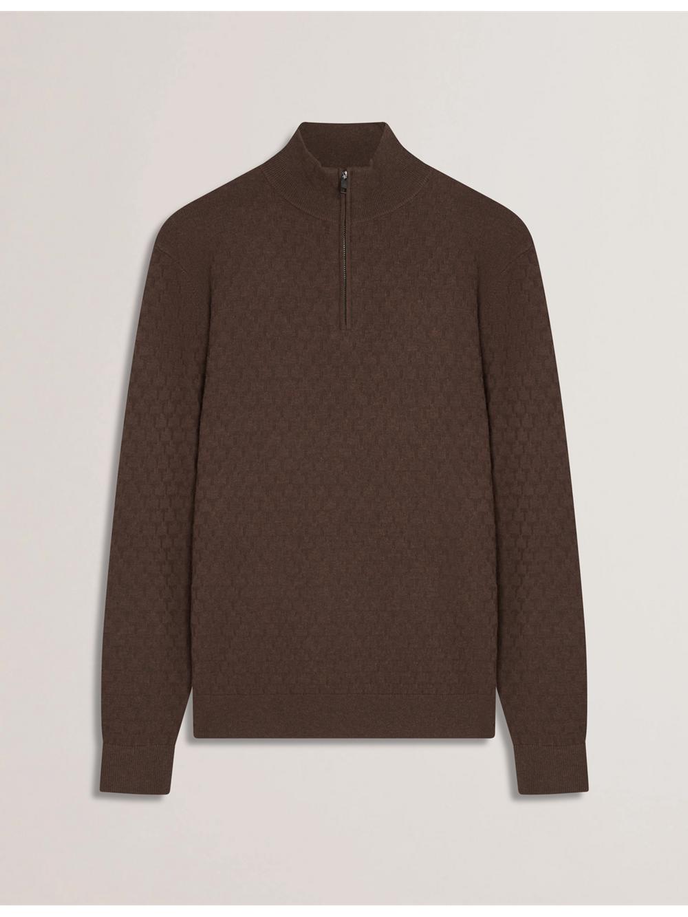 Pulls Ted Baker KURNLE - T Knit Half Zip Funnel Neck Homme Marron | Paris  52189-HWUJ