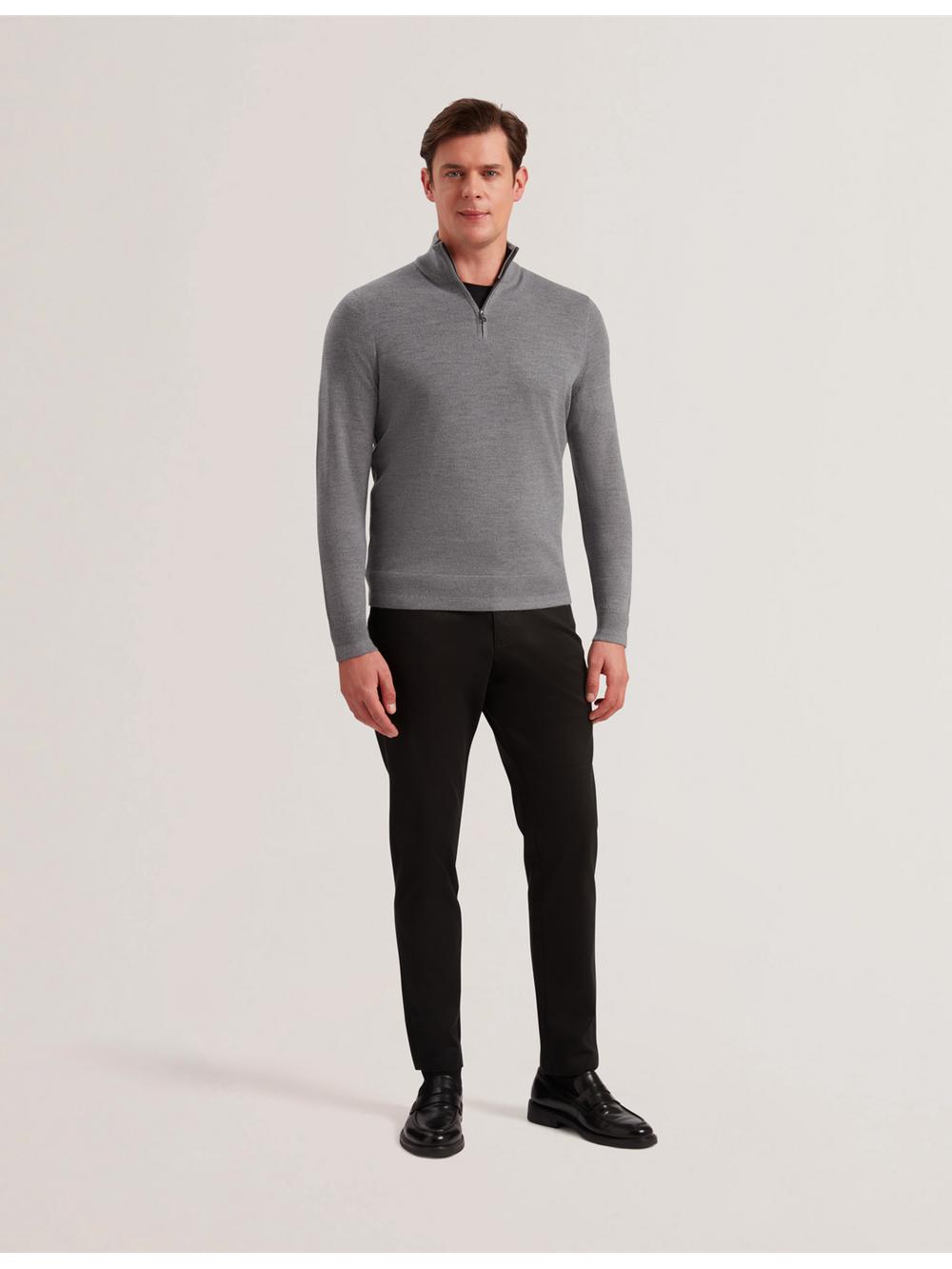 Pulls Ted Baker LIMEHAS - Wool Quarter Zip Funnel Neck Homme Charcoal | Paris  84571-CYML