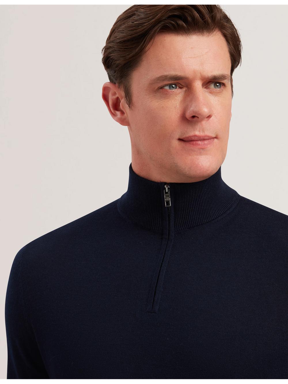 Pulls Ted Baker LIMEHAS - Wool Quarter Zip Funnel Neck Sweater Homme Bleu Marine | Paris  83975-ZSTW